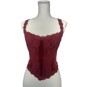 Victoria's Secret Vintage Cranberry Lace & Velvet Corset Bustier set 36/ S panty